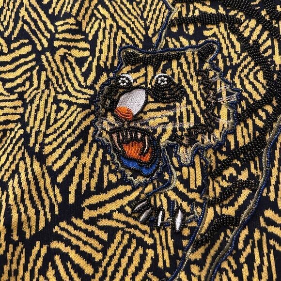 Kenzo Paris Yellow Black Geometric Print Beaded Tiger Sweater Tunic Dress RARE - Picture 11 of 12